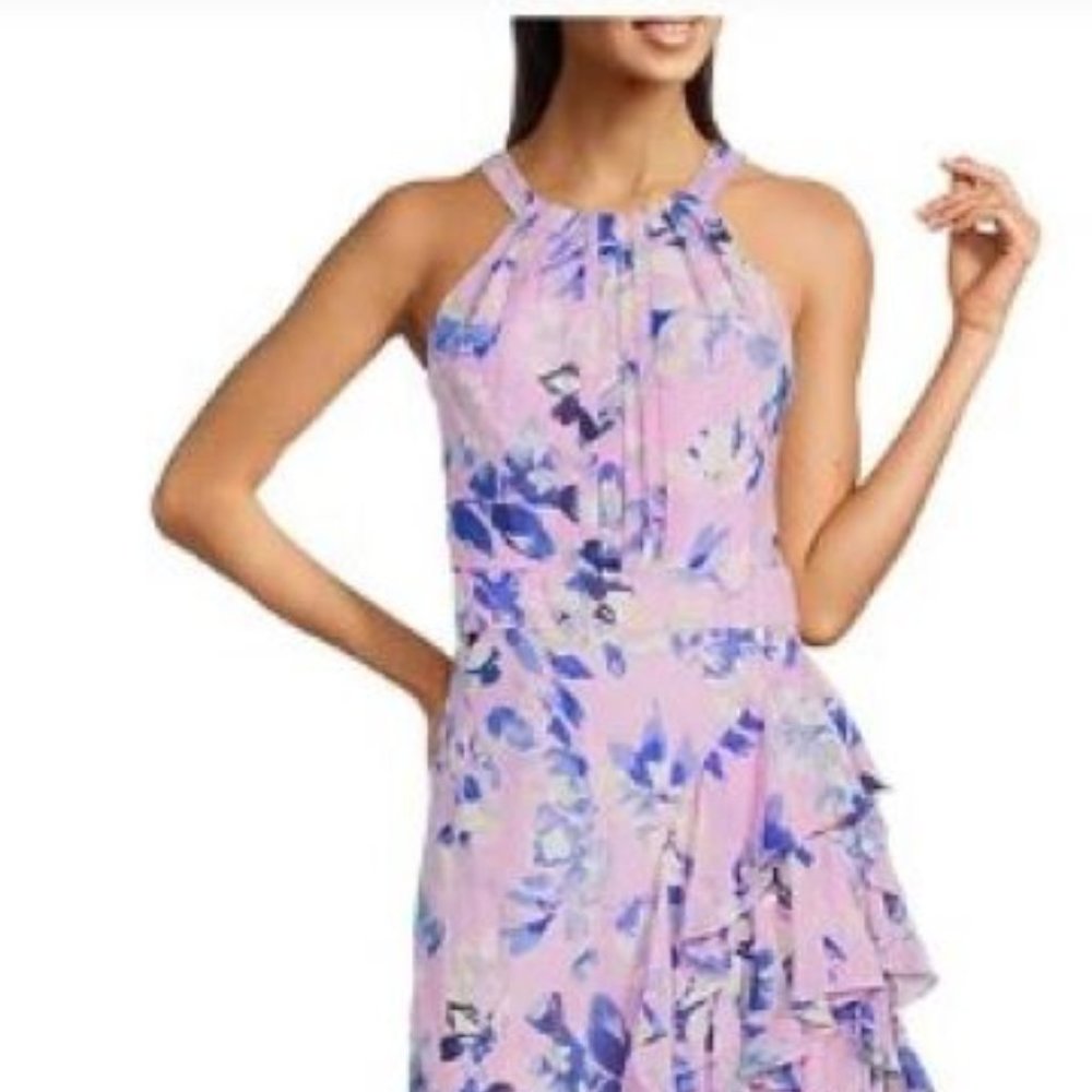 Eliza J Maxi Dress Floral Print Ruffle Halter Neck Sleeveless SZ12 *NEW W/TAGS* - Picture 4 of 14